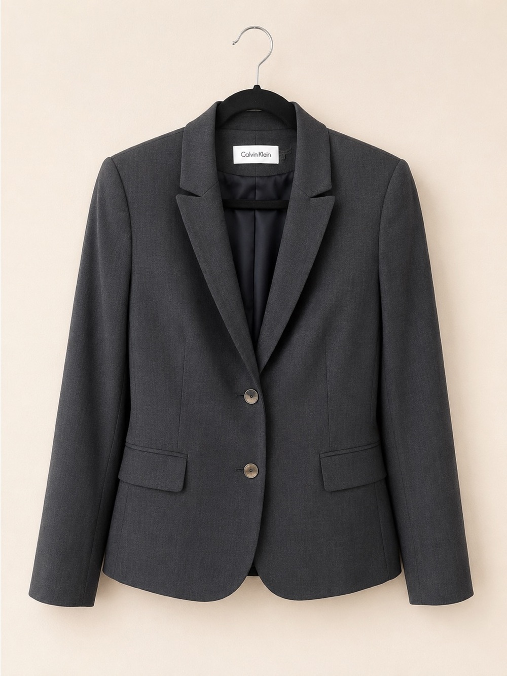 Calvin Klein Women's Dark Gray Classic Two-Button Blazer